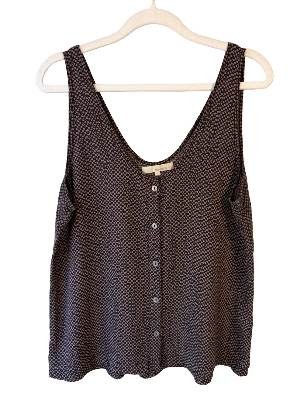 Monk & Lou Sleeveless Button-Front Tank Top in Black and Pink Dot Size L Boho